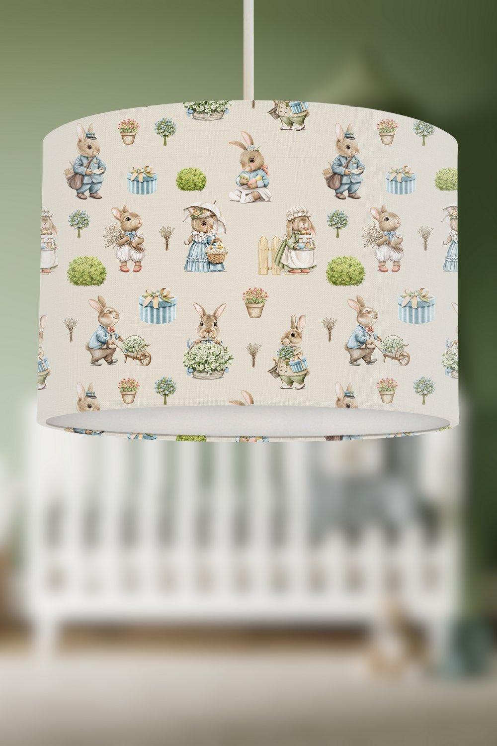 Bunny Family Lampshade Vintage Linen